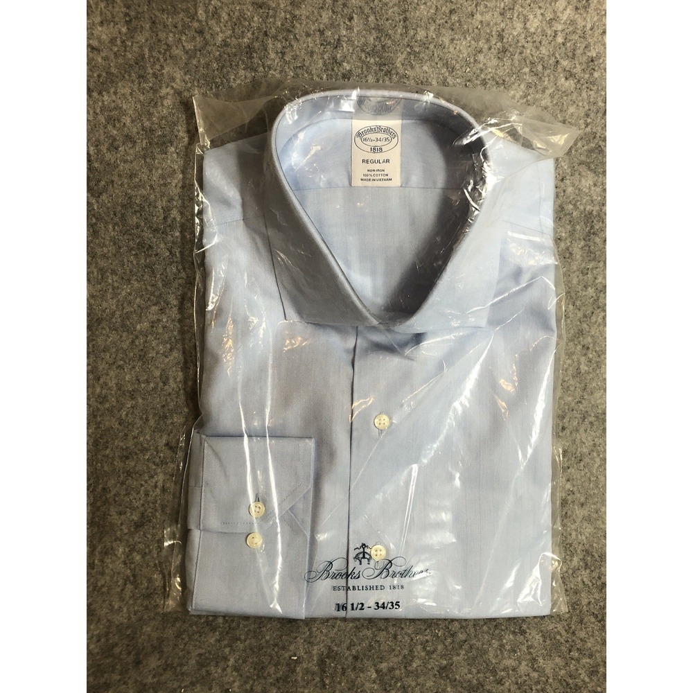 Brooks Brothers Shirt Mens 16.5 34/35 Blue Non-Iron Classic New w Tags